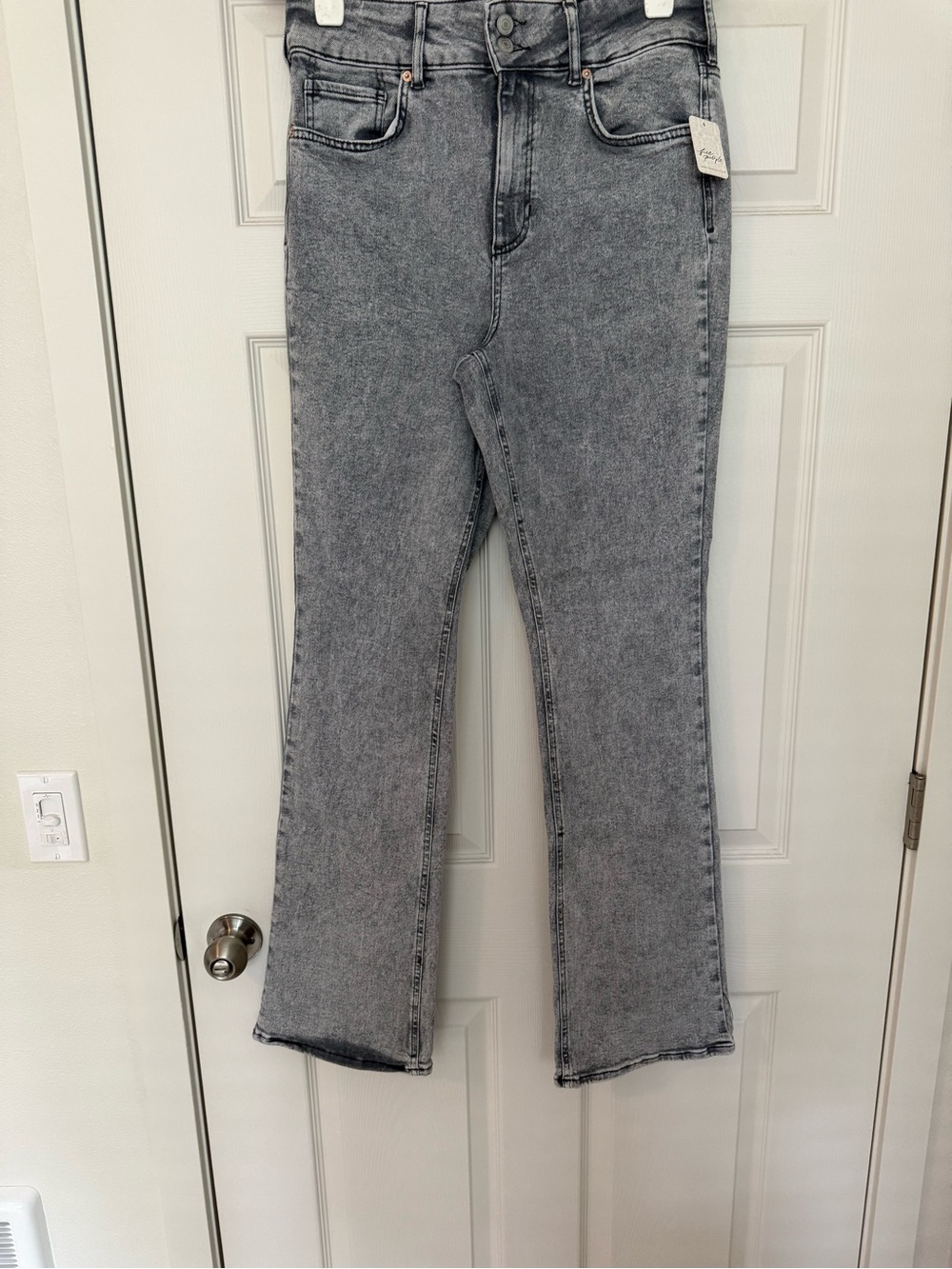 Free People Grey Acid-Wash Flare Jeans